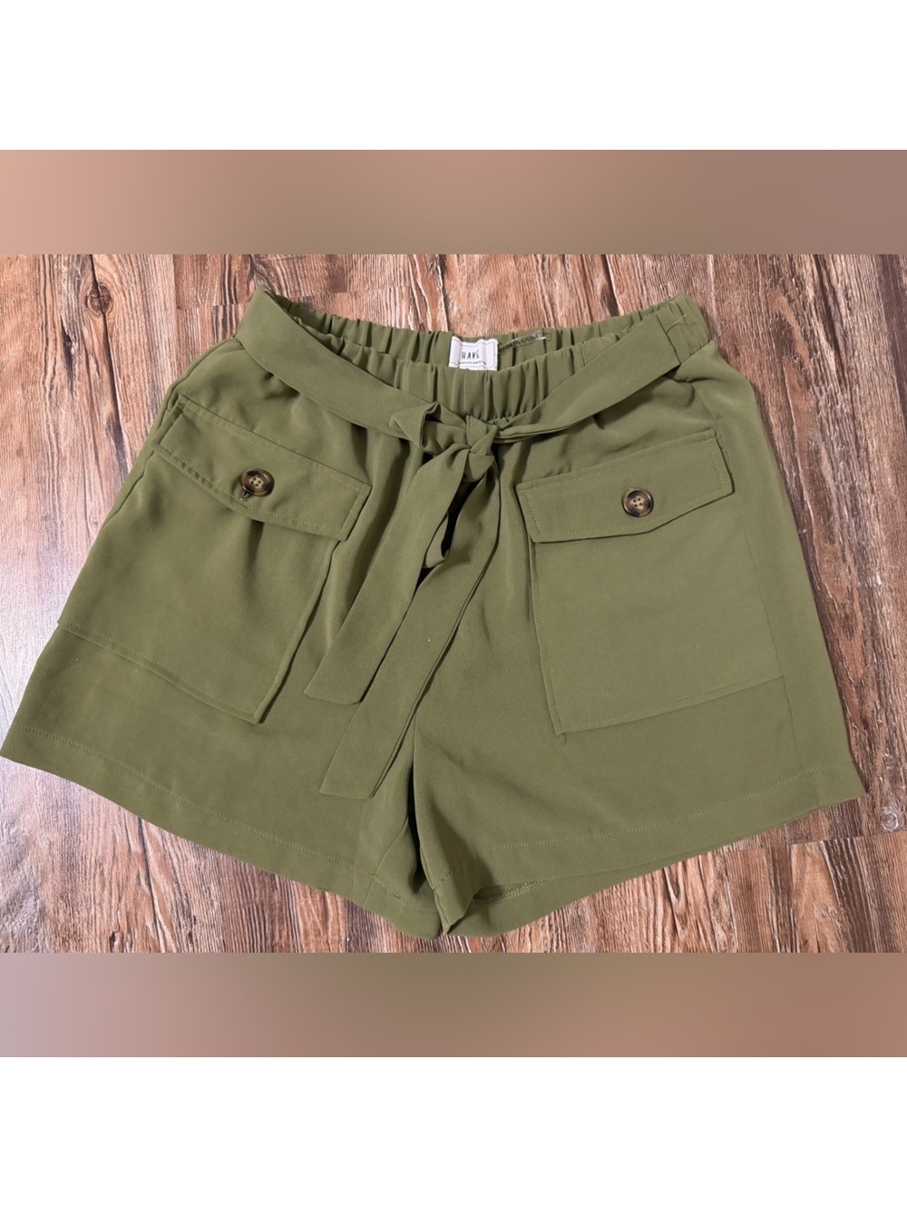 NEW Have Olive Green Women's Shorts tie waist stretch